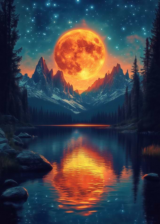 Full Moon Over Mountain Lake