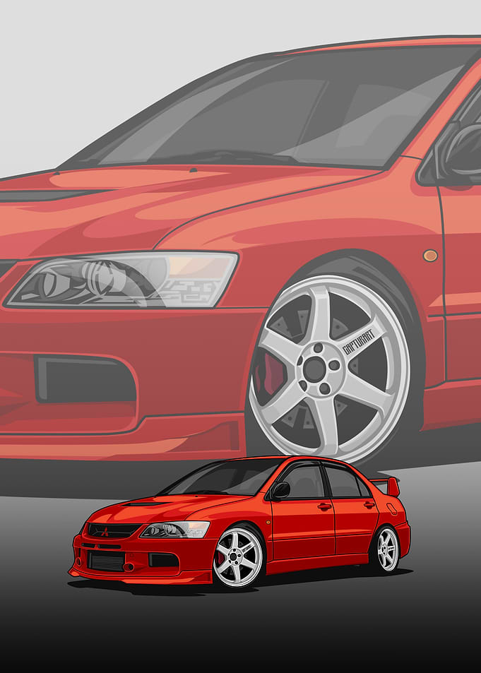 Red Mitsubishi Lancer Evolution poster