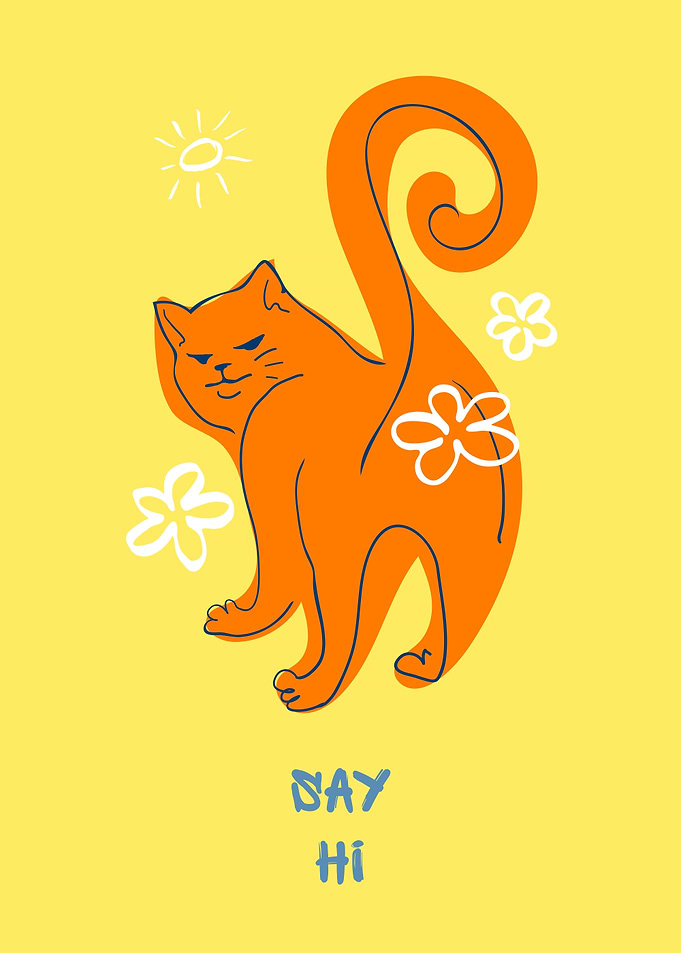 Cute Cat with Flowers Say Hi