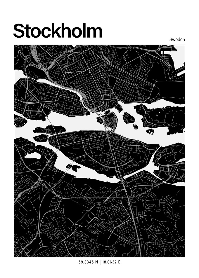 Stockholm Black and White Map