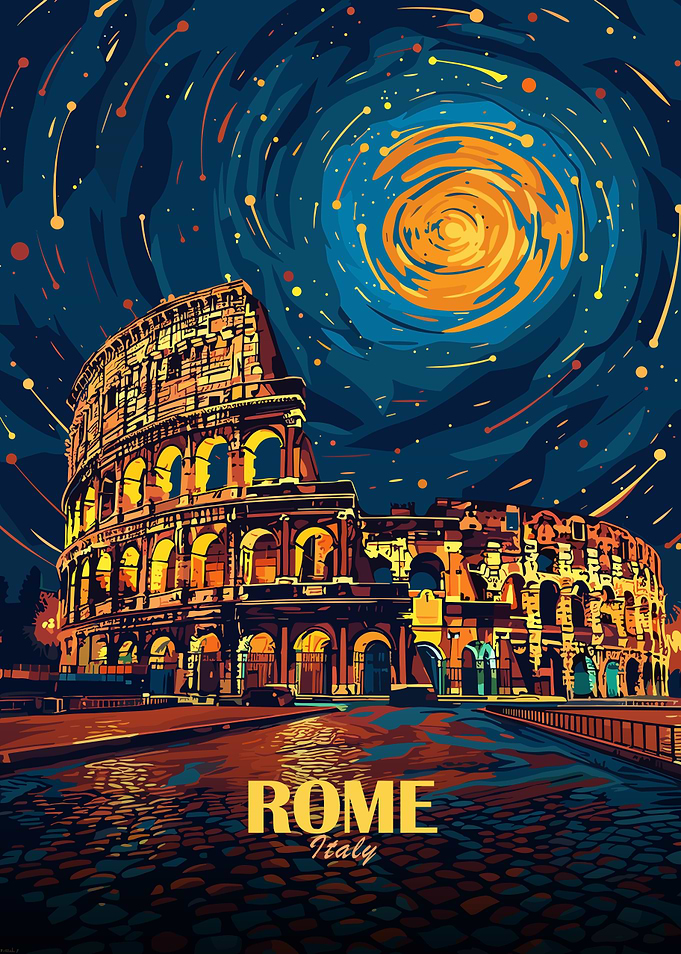Rome Colosseum Italy Night Art
