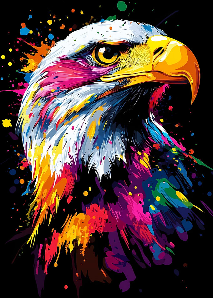 Colorful Eagle Portrait on Black Background