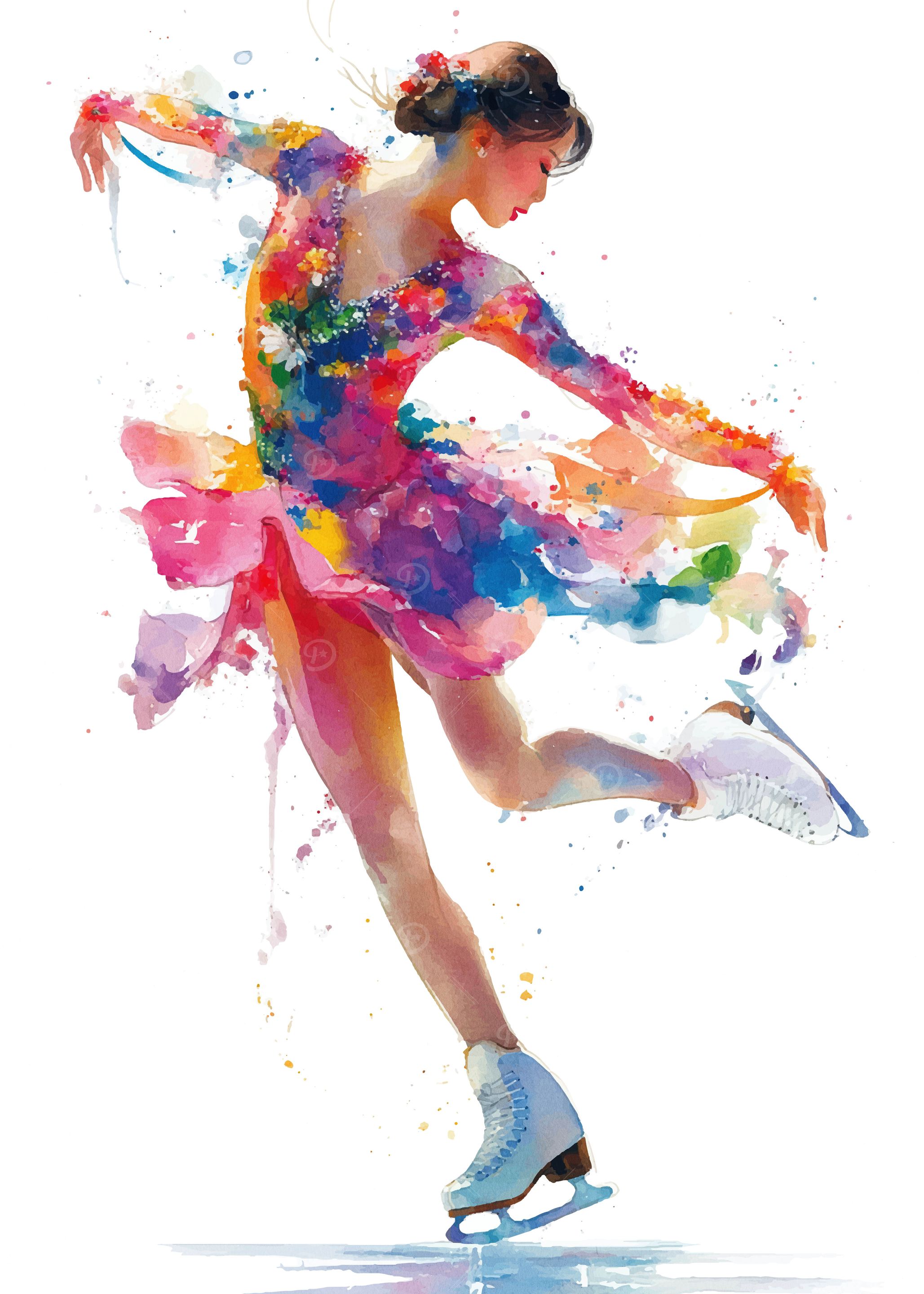 Watercolor Figure Skater in Motion
