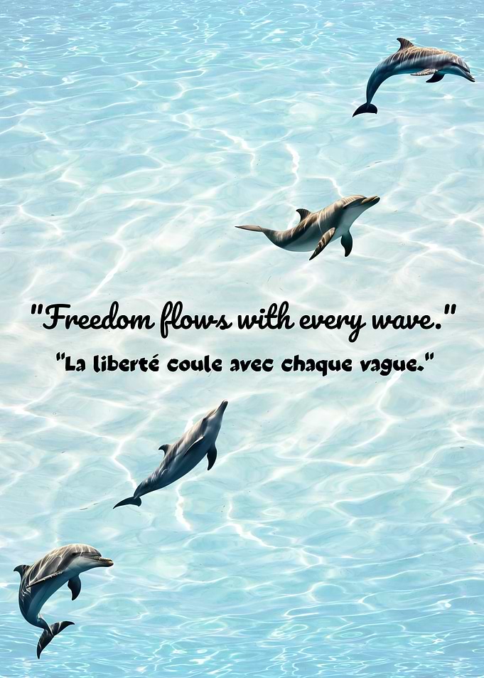 Dolphins in Blue Water with Quote