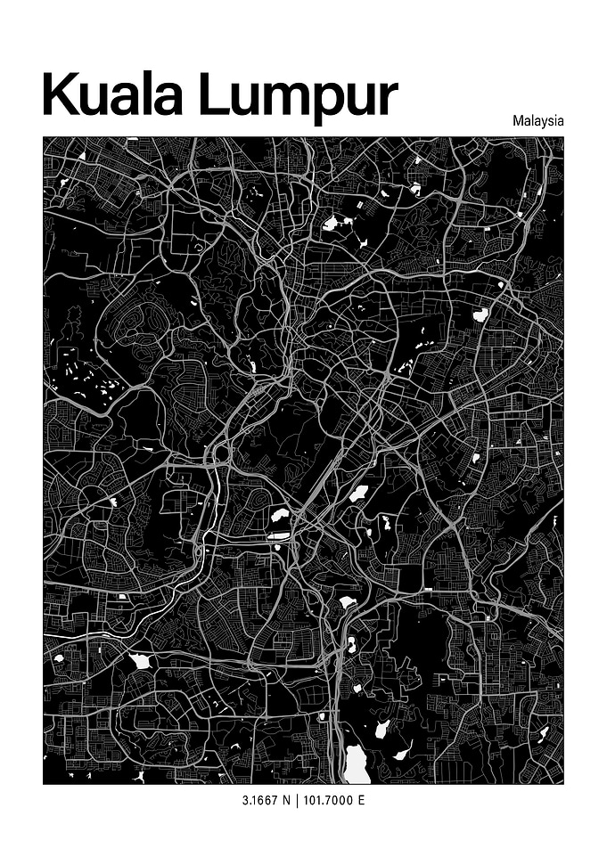 Kuala Lumpur Black and White Map