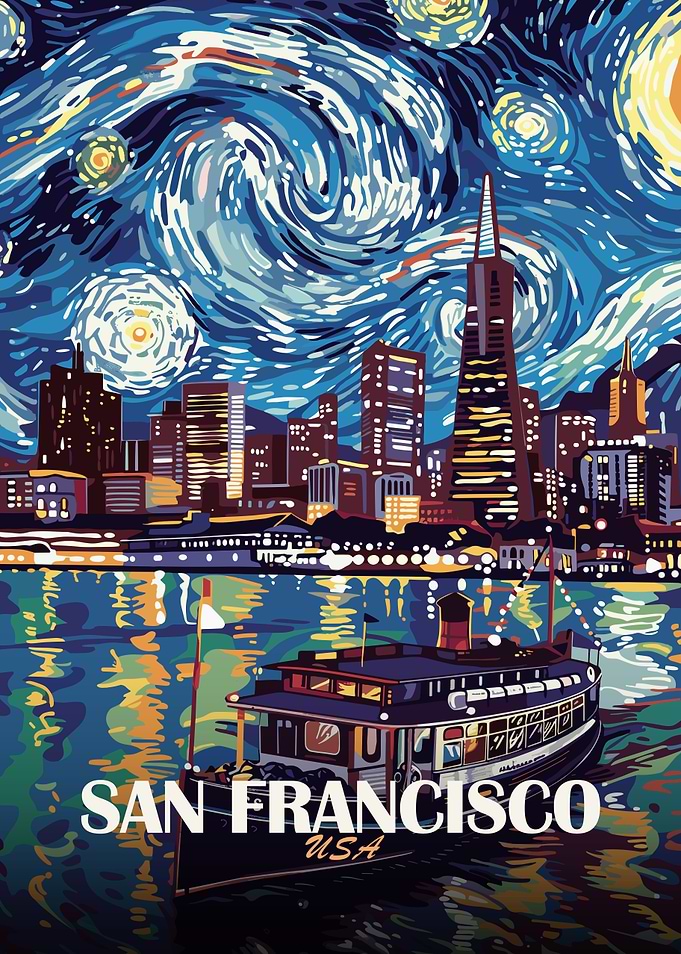San Francisco Starry Night Illustration
