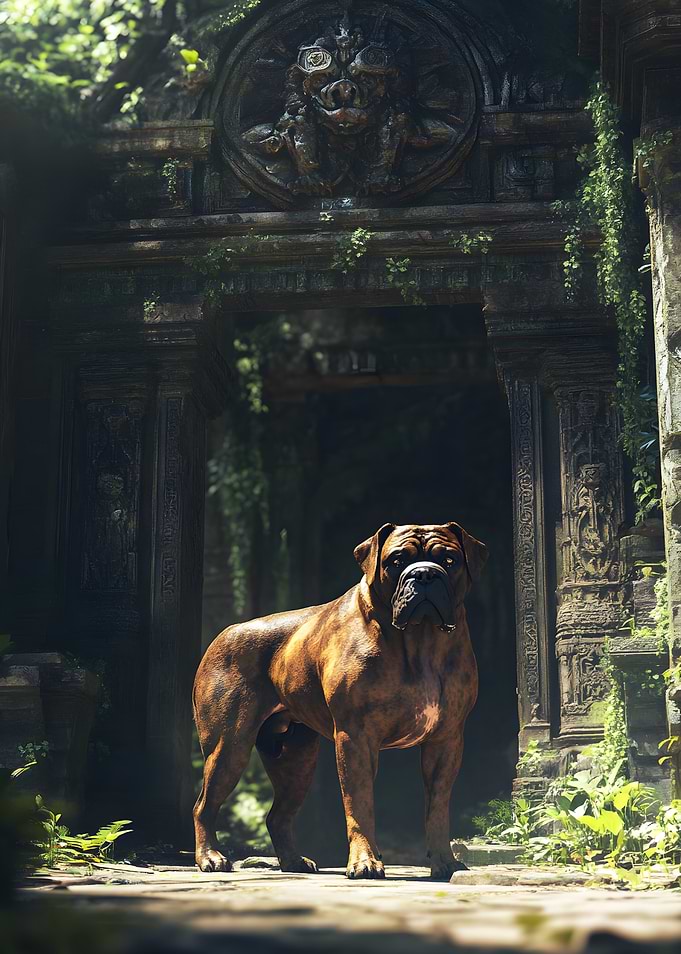 Powerful Cane Corso Mastiff Dog Guarding Ancient Ruins - Majestic Dog Portrait Art