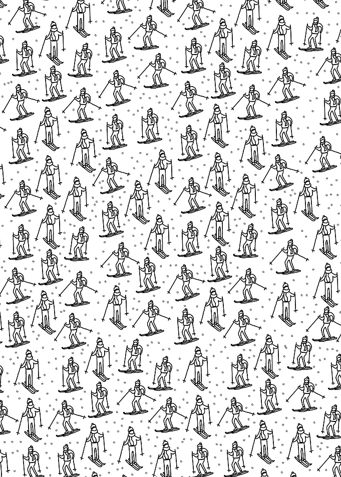 Skiers Pattern Black and White