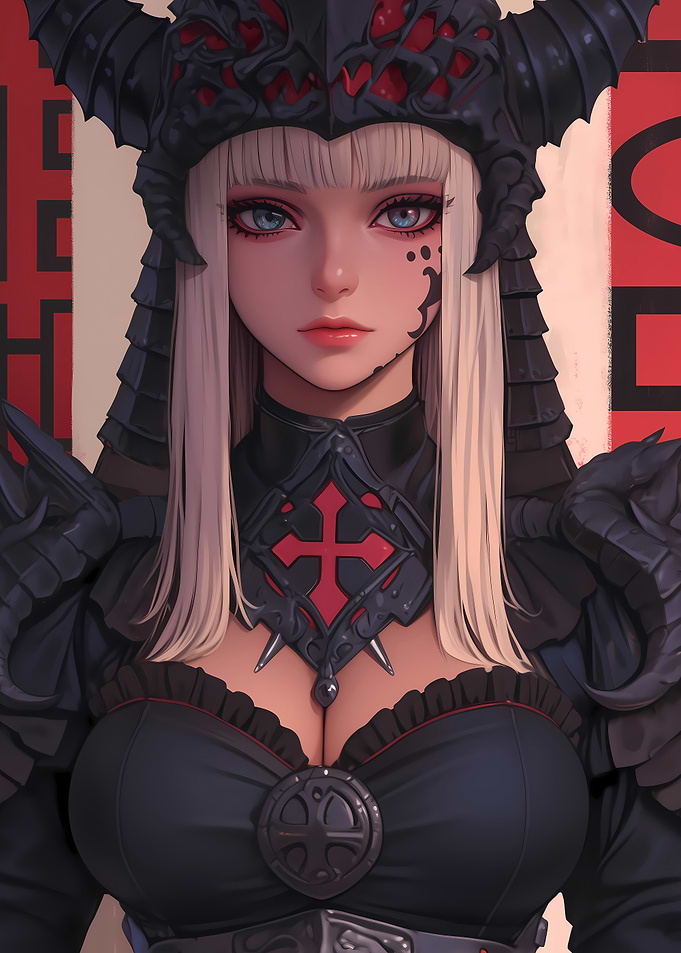 Anime Girl in Dark Fantasy Armor