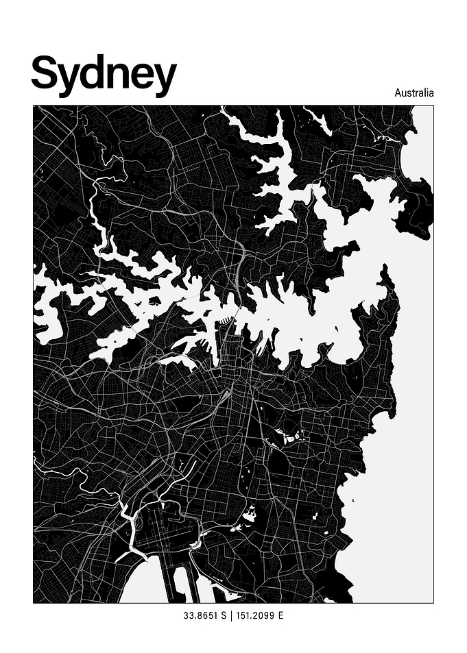Sydney Black and White Map