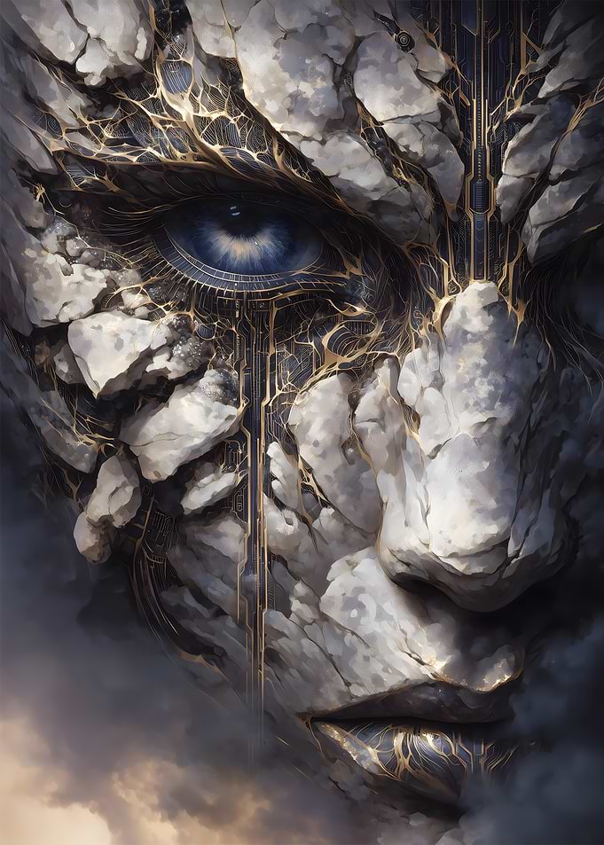 Stone Face with Golden Veins