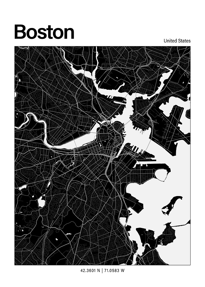 Boston Black and White Map