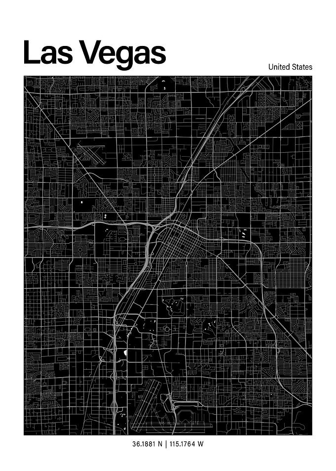 Las Vegas Black and White Map