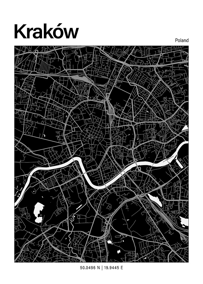 Kraków Black and White Map