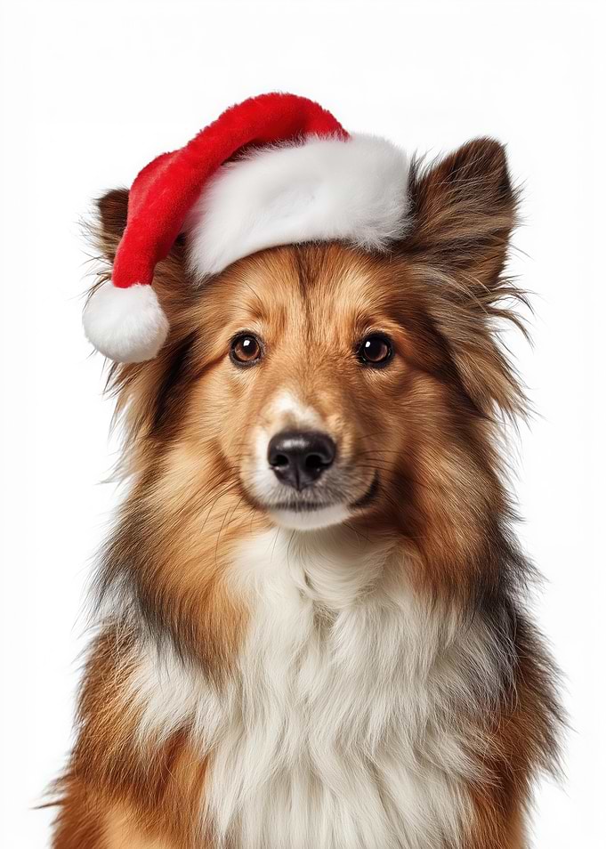Shetland Sheepdog with Santa Hat Portrait