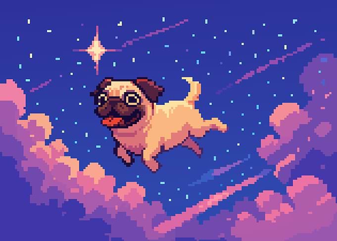 Retro Pug Pixel Art Starry Sky Funny Cute Dog