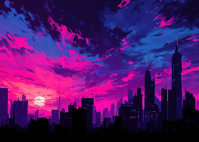 Vibrant Cityscape at Sunset