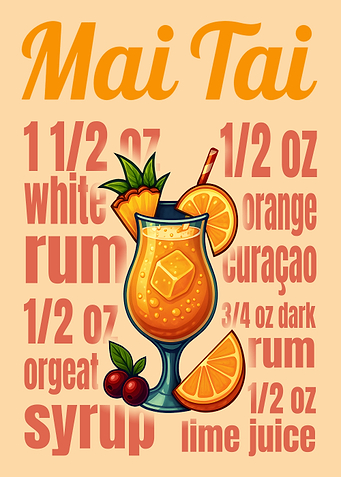 Mai Tai Cocktail Recipe Art Print – Tropical Bar Wall Decor, Tiki Drink Poster for Kitchen or Home Bar