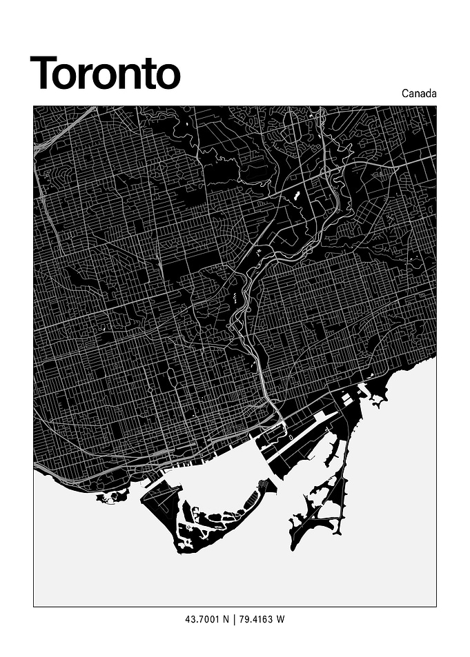 Toronto Black and White Map