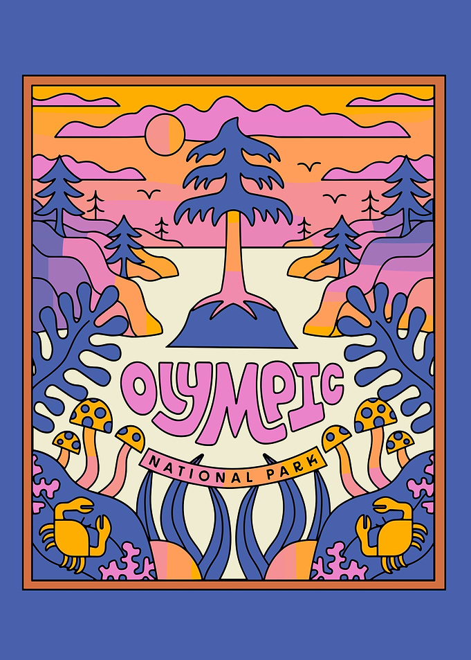 Olympic National Park Retro Illustration