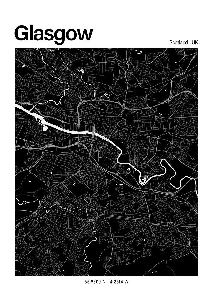 Glasgow Black and White Map