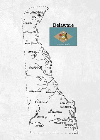 Hand Drawn Map of Delaware State