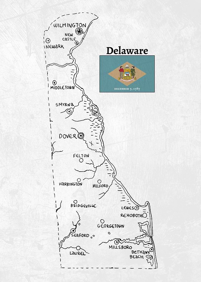 Hand Drawn Map of Delaware State