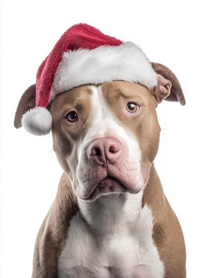 Pitbull Dog with Santa Hat Portrait