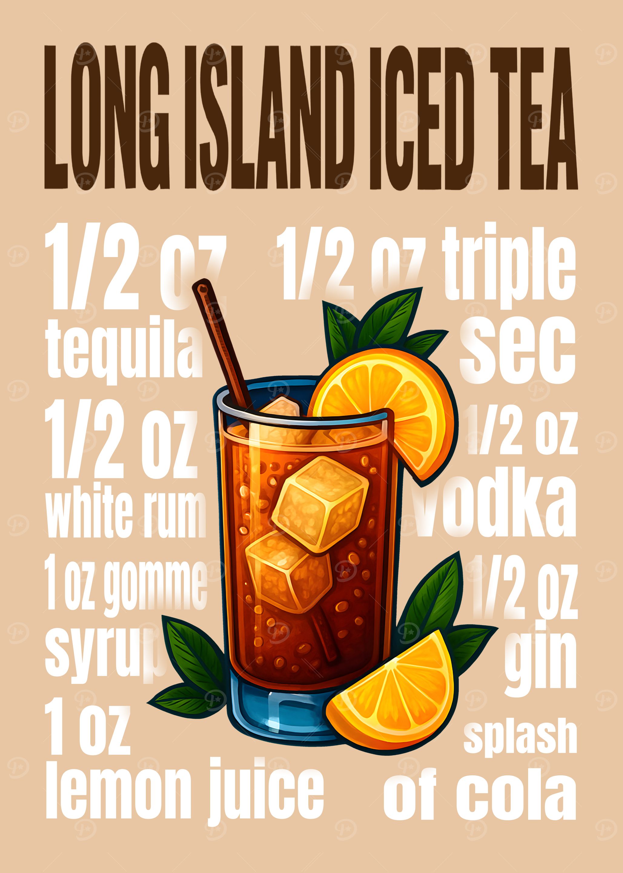 Long Island Iced Tea Cocktail Art Print – Bold Drink Recipe Wall Decor for Bar, Kitchen, or Man Cave