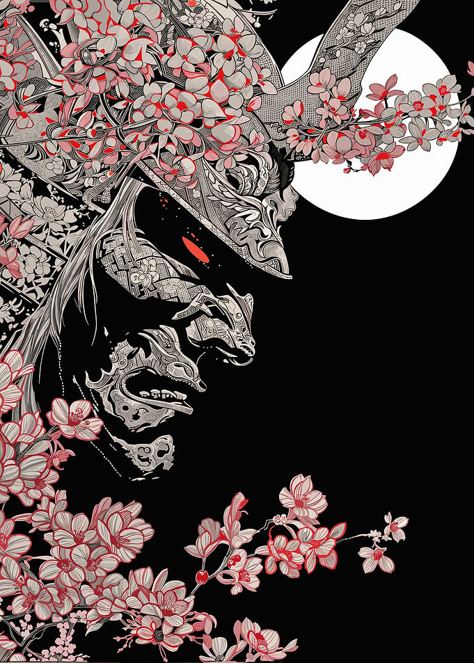 Samurai Warrior with Cherry Blossoms