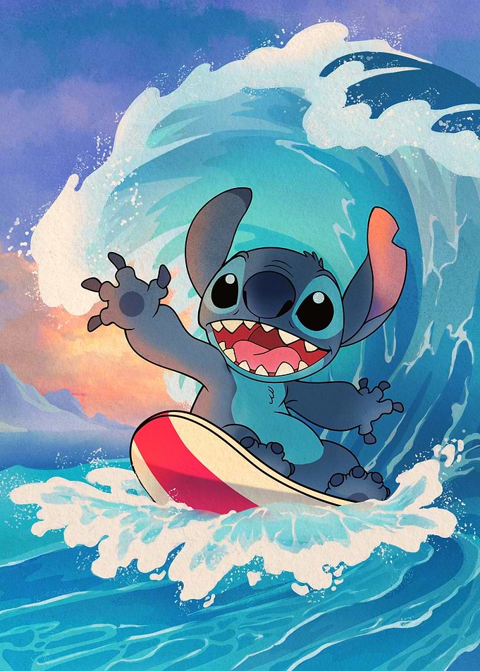 Stitch Surfs the Wave