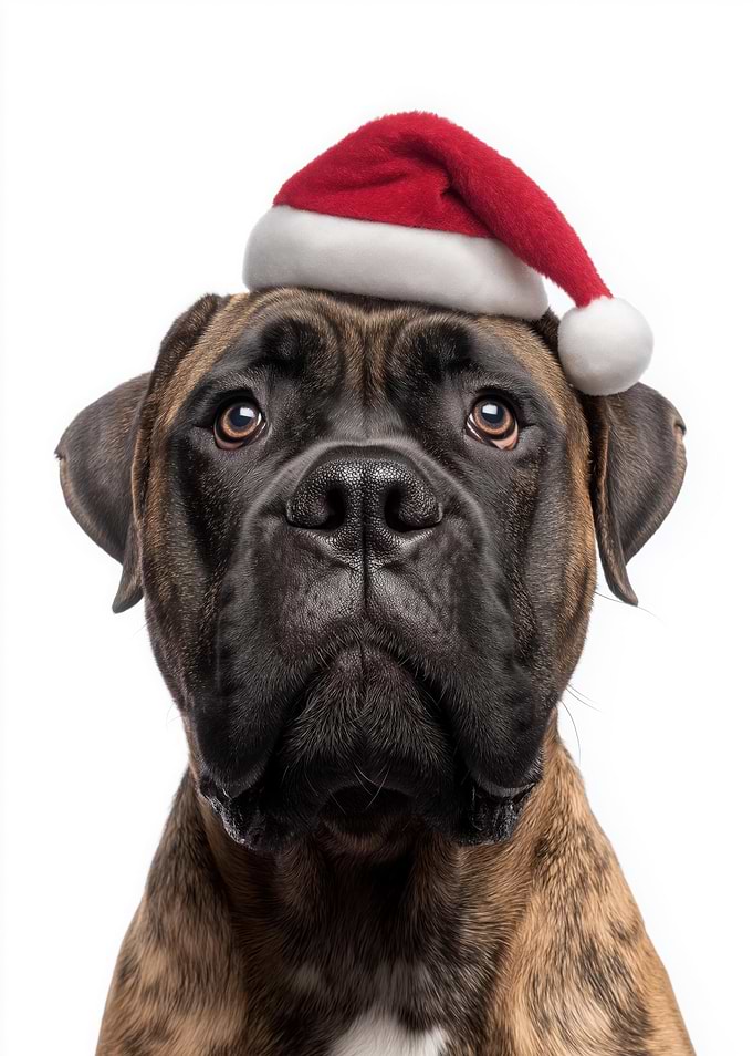 Bullmastiff Dog with Santa Hat Portrait