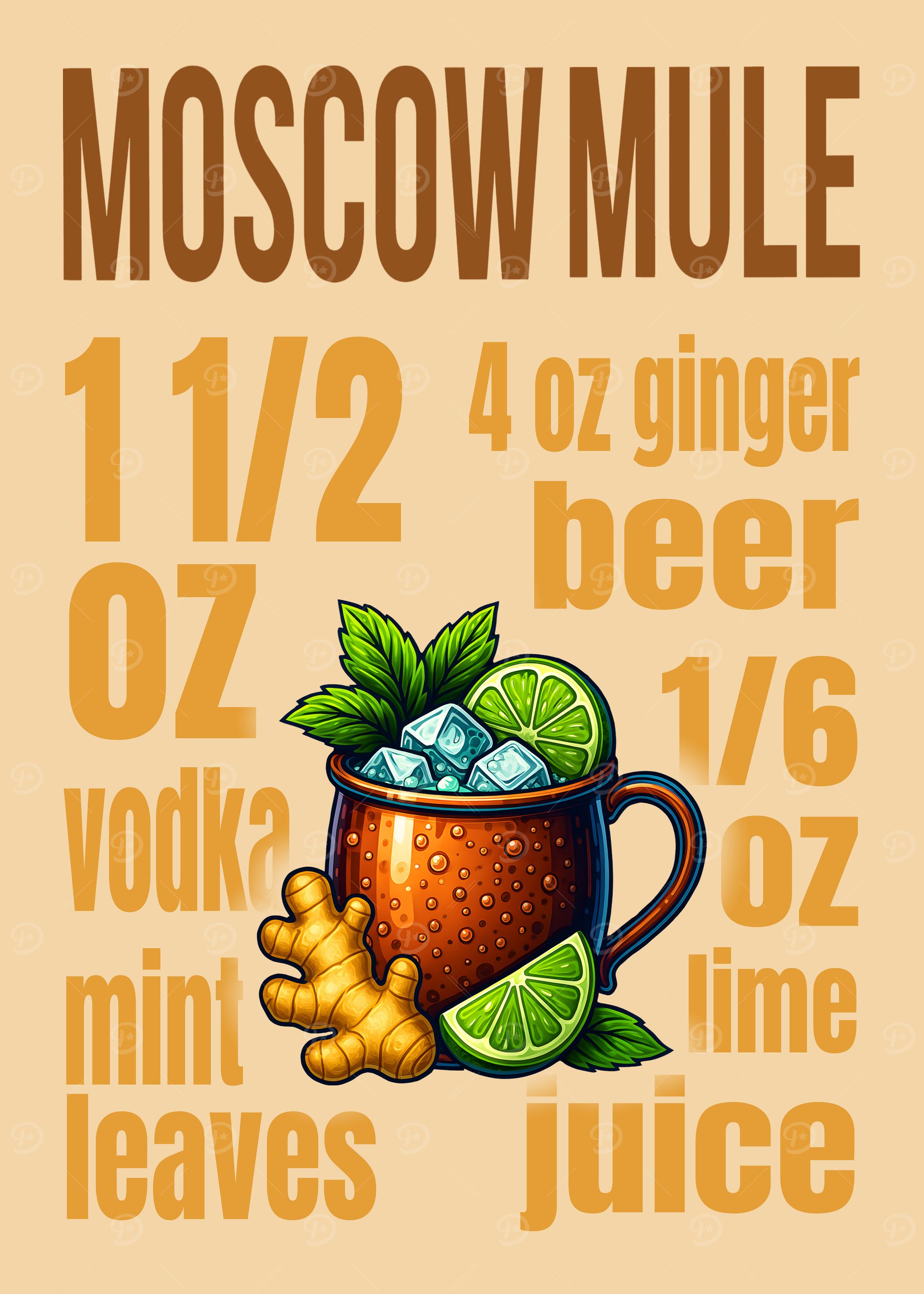 Moscow Mule Cocktail Art Print – Classic Copper Mug Drink Recipe Wall Decor for Bar, Kitchen, or Lounge