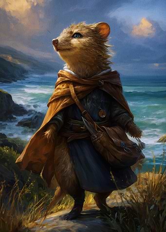 Anthropomorphic Otter on Coastal Journey