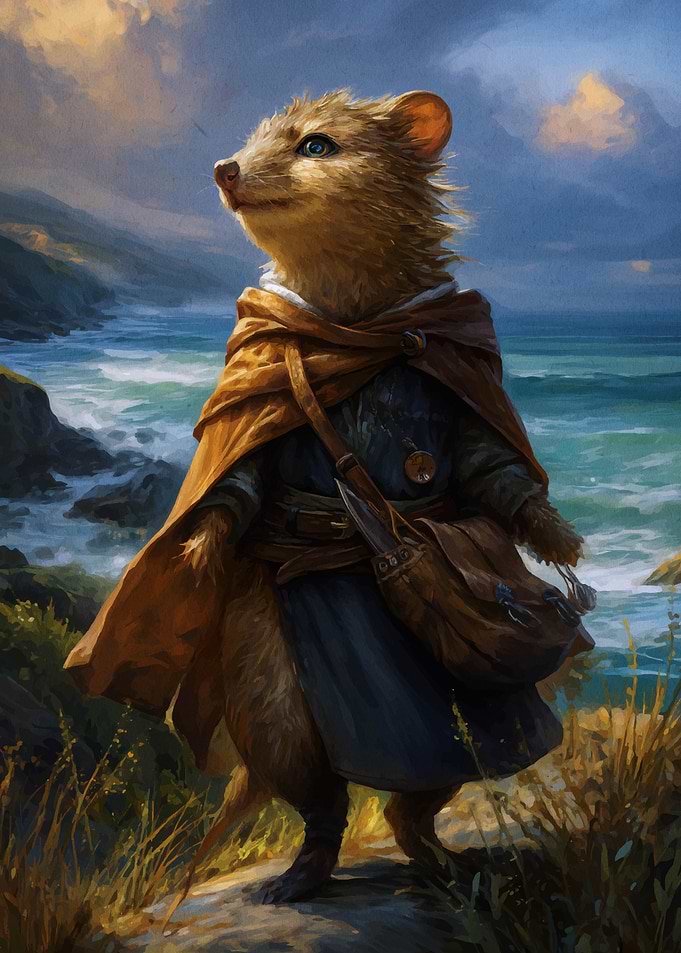 Anthropomorphic Otter on Coastal Journey