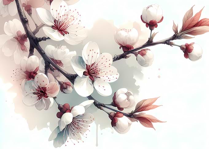 Cherry Blossom Watercolor Branch – Minimalist Floral Wall Art