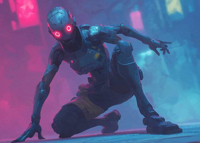 Cyberpunk Robot Neon Cityscape
