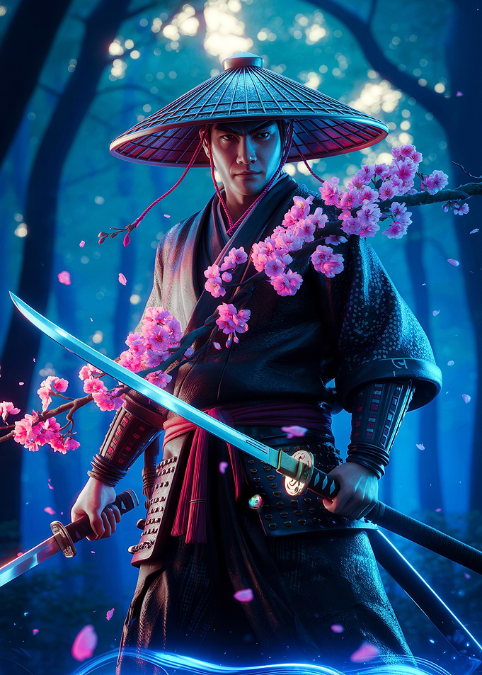 Ebony Blossom – Samurai’s Midnight Duel in Sakura Storm