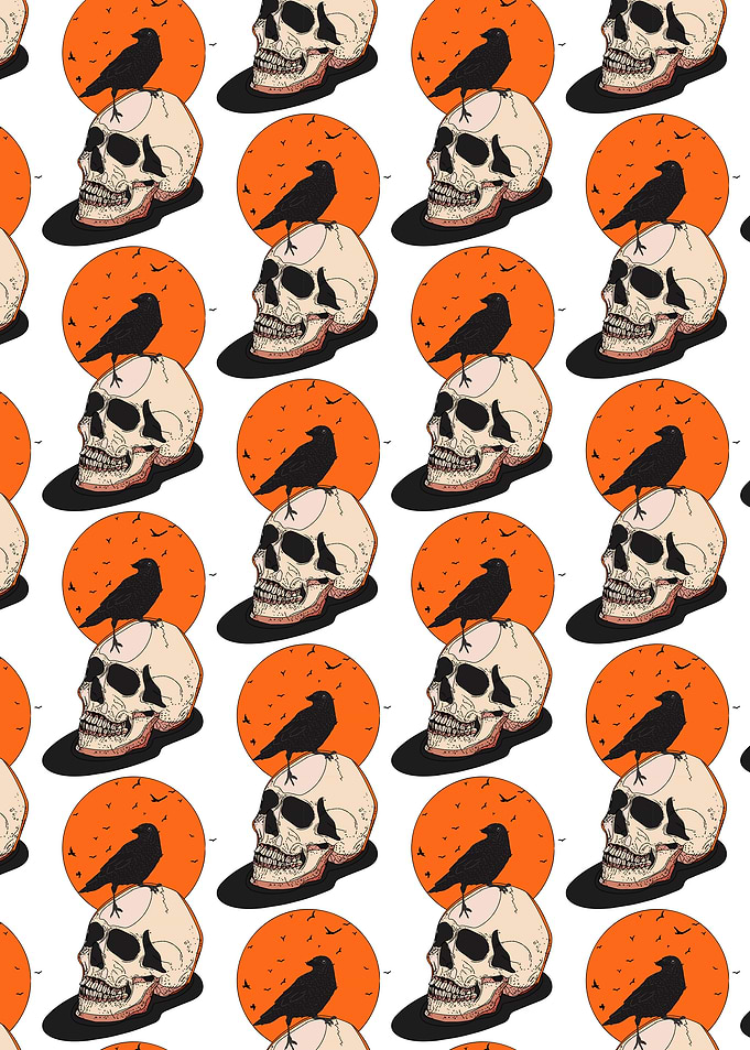 Skull and Crow Halloween Pattern