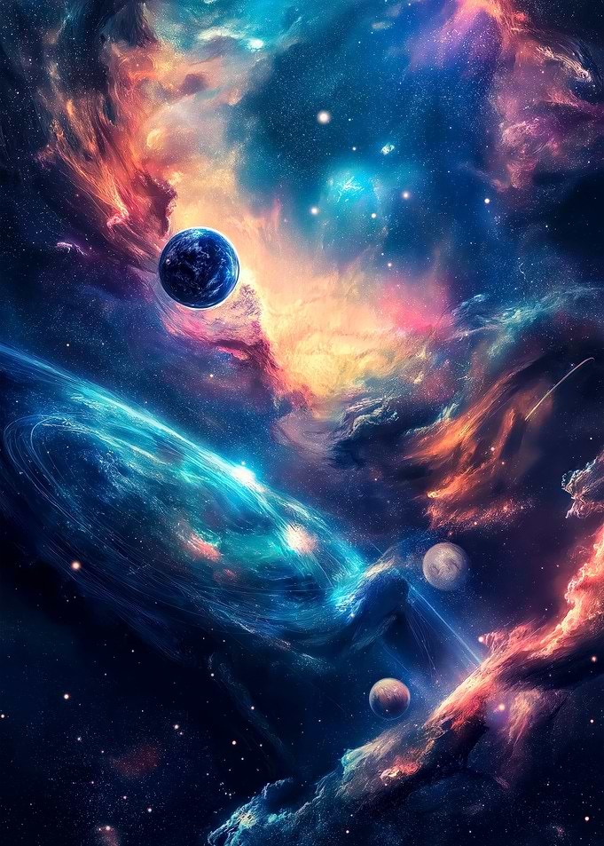 Colorful Nebula with Planets and Stars