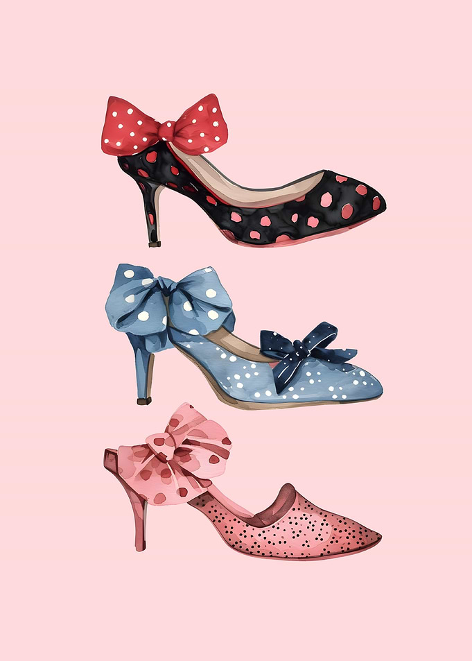 Watercolor Heels with Bows Illustration