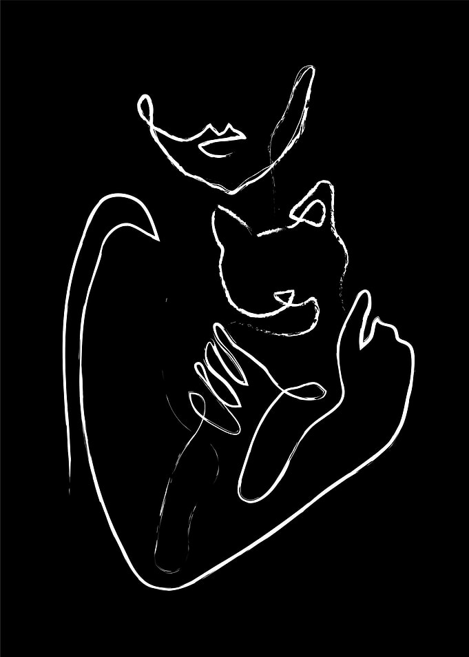 Minimalist Line Art: Woman and Cat