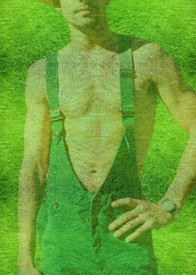 Green Overalls and Grass Texture