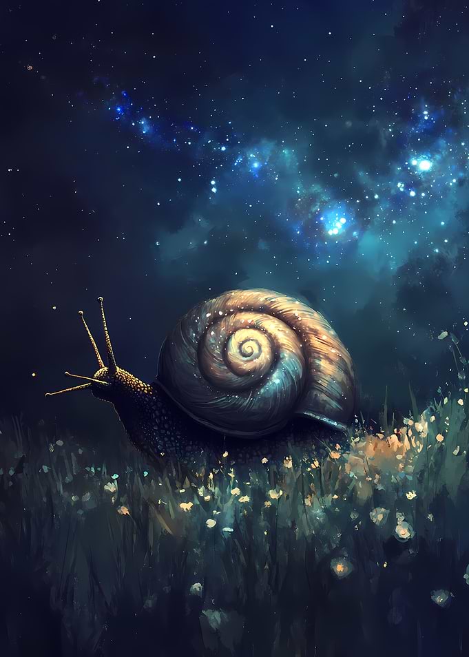 Snail under the starry night sky
