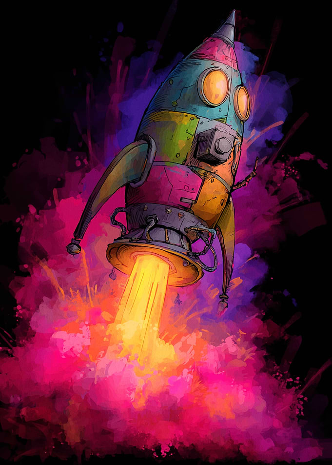 Colorful Rocket Launching into Space