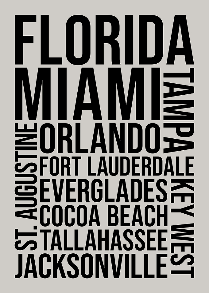 Florida Cities Typography Word Art
