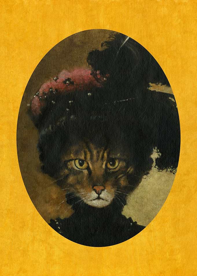 Glamorous Edwardian Lady Cat On Gold