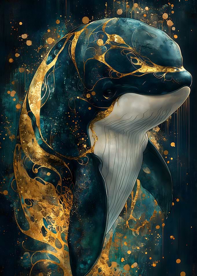 Elegant Orca Whale with Gold Accents