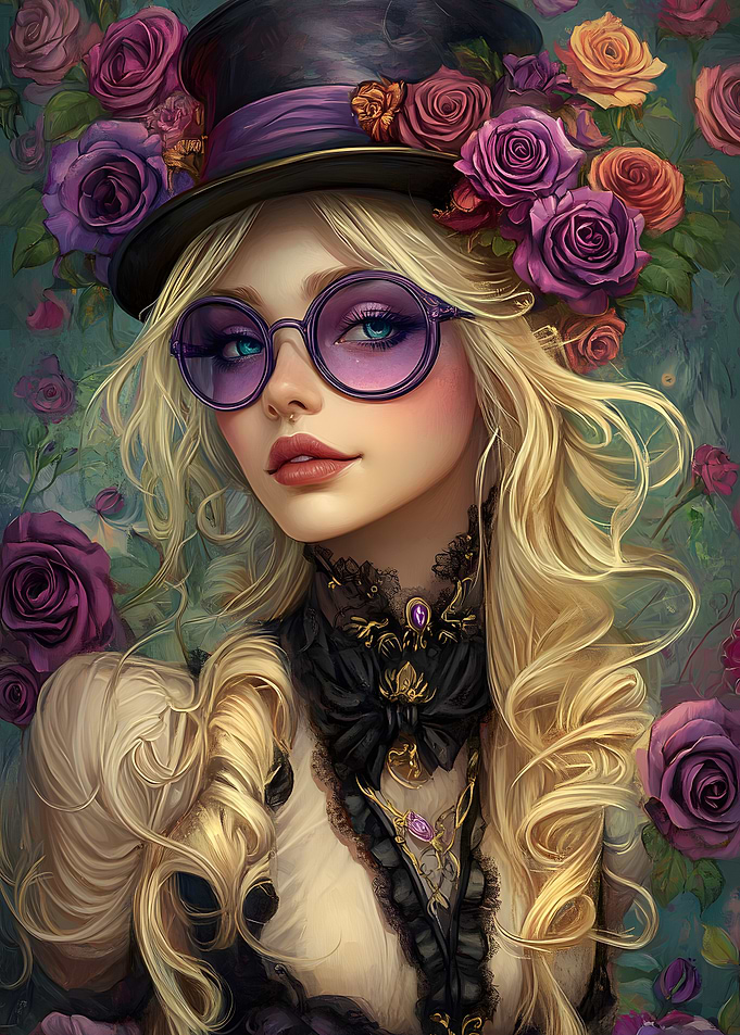 Blonde Woman with Roses and Hat