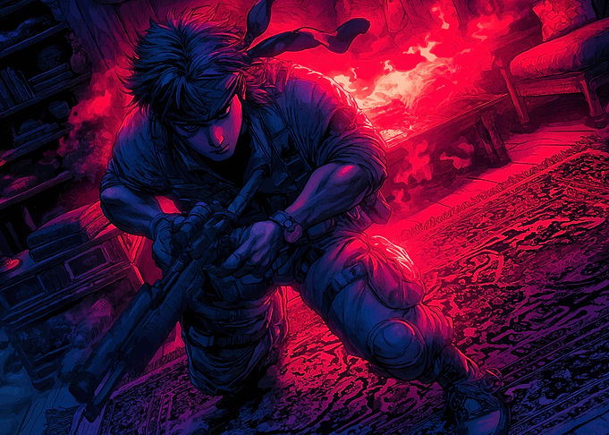 Soldier with Rifle in Red Light